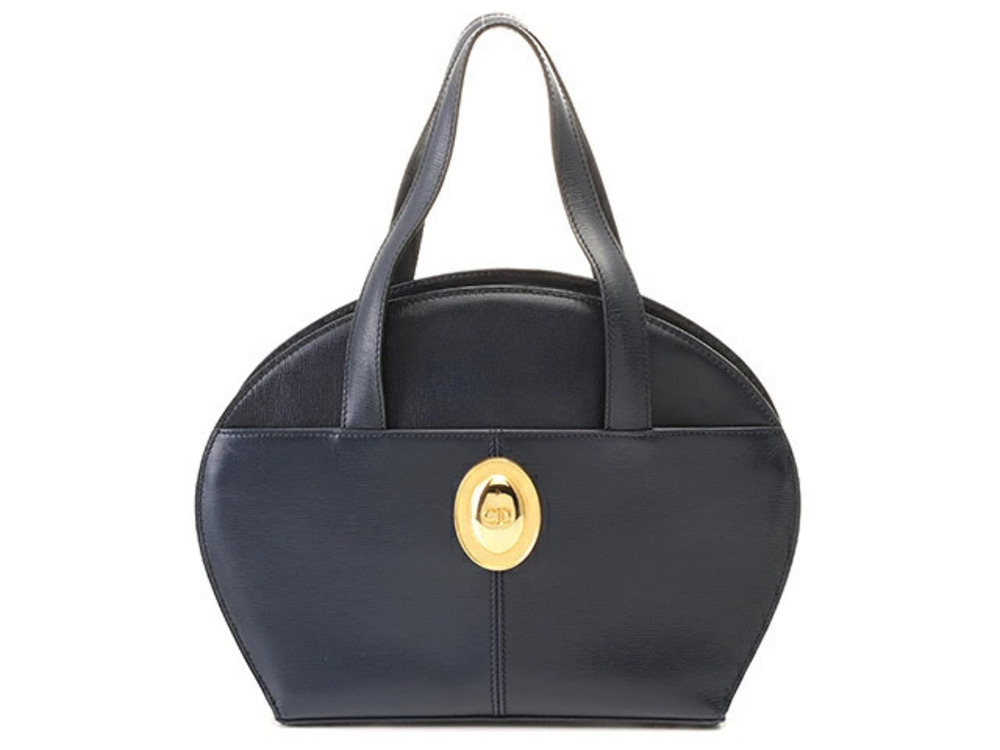 Christian Dior Oval Shoulder Bag Navy Blue Leather